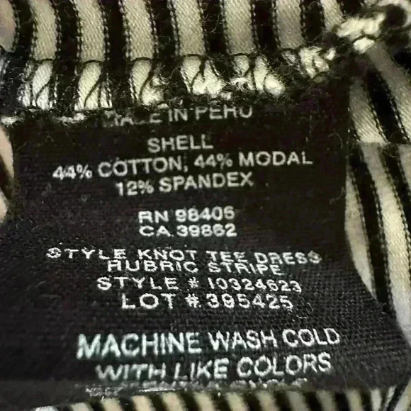 THEORY KNOT TEE DRESS BLACK AND WHITE RUBRIC STRIPE SIZE MEDIUM NWOT - Picture 9 of 10